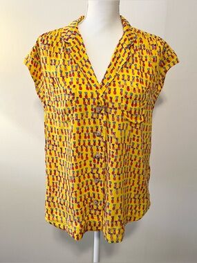 Maeve by Anthropologie Yellow Pineapple Print Button Front Top Shirt. Size M